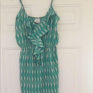 Greenish/teal & white dress with front ruffle